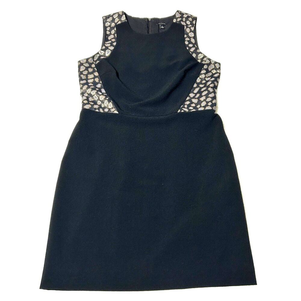 Ann Taylor Black Metallic Leopard Print Sheath Dress Sleeveless Size 6 Cocktail